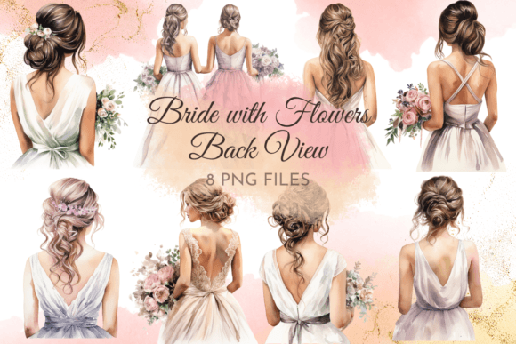 Download Watercolor Bride with Flowers Back View - View Collection