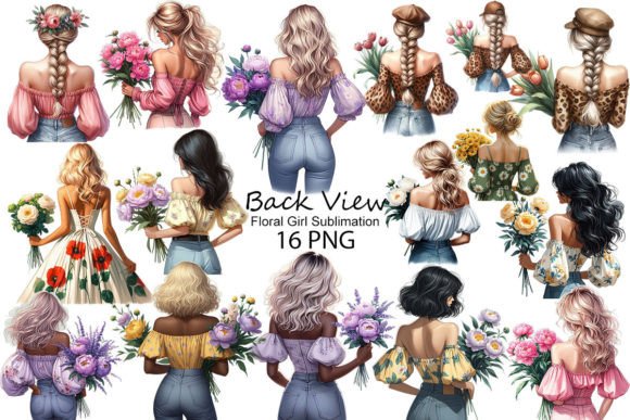 Download Back View Floral Girl Sublimation PNG - View Collection