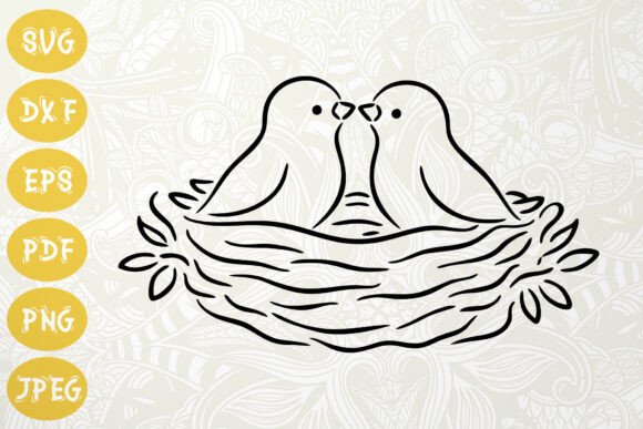 Download Love Birds SVG in Nest Line Art Design - Premium Bundle