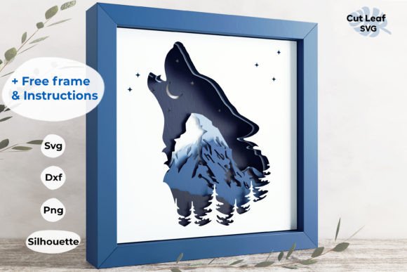 Download 3D Wolf &amp; Mountain Shadow Box, Nature - Mountain shadow box Collection