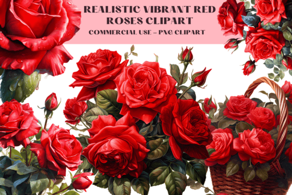 Download Realistic Vibrant Red Roses Clipart - Realistic Collection