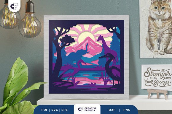 Download Animal with Lake and Mountain Shadow Box - Mountain shadow box Collection